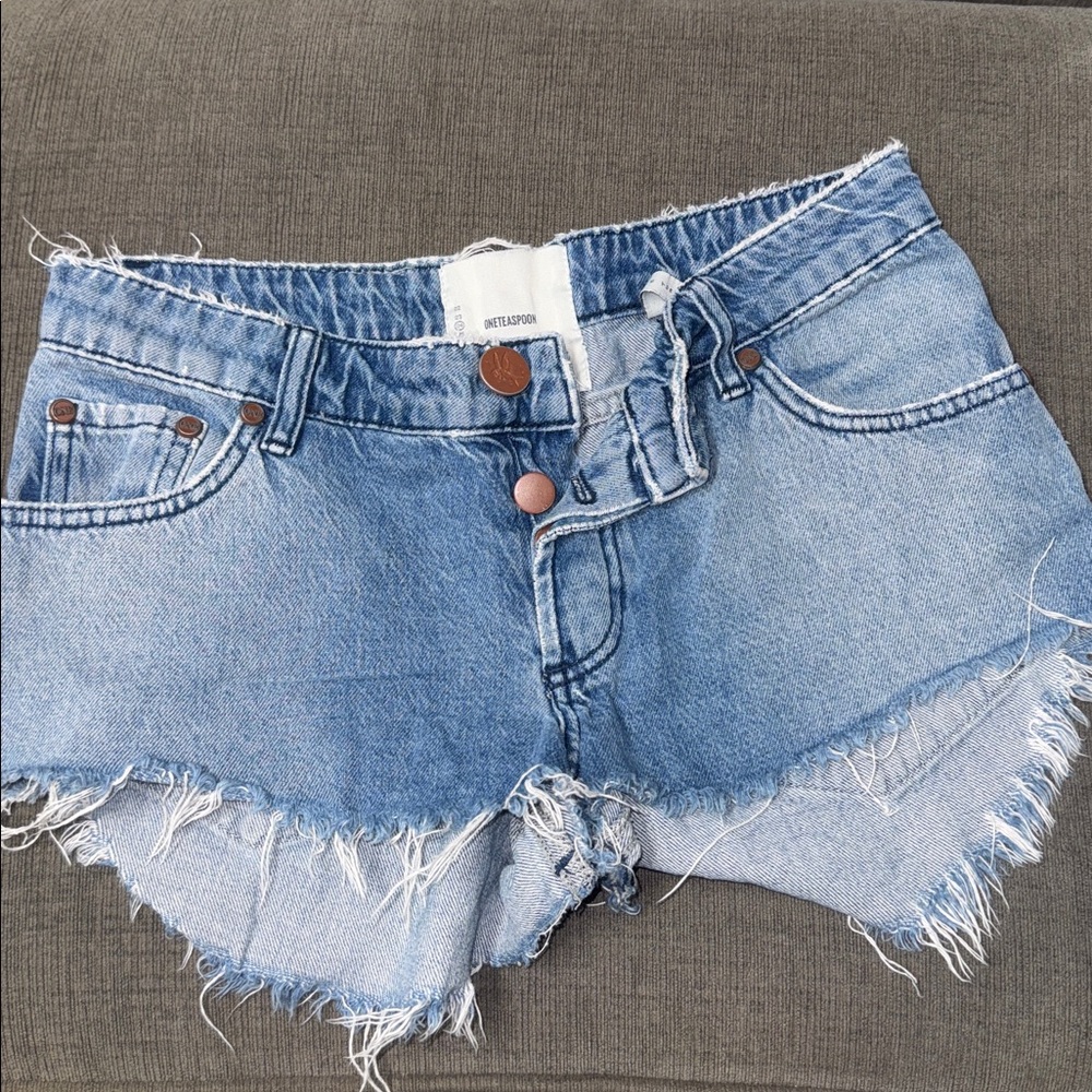 One Teaspoon Light Blue Distressed Denim Shorts
